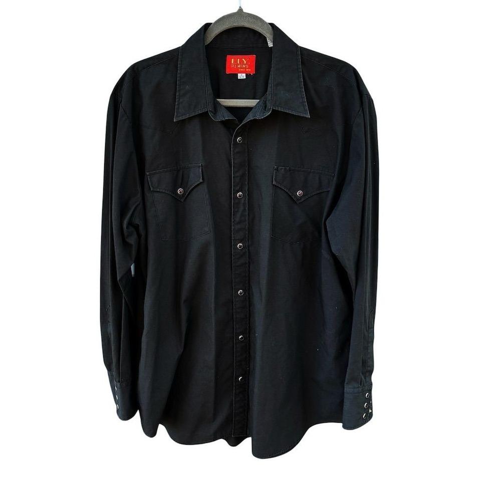 Vintage ELY‎ Plains Men's Black Western Shirt Long Sleeve Snap Casual 17 34-35
